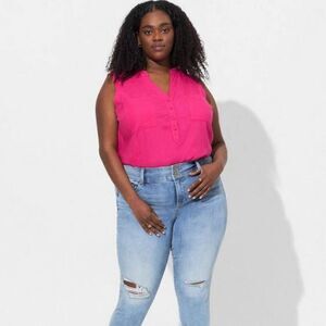 Torrid Women's Plus Size Harper Linen Tank Top, Barbie Hot Pink